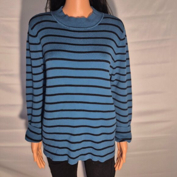 THE TOG SHOP Pretty Cotton sweater, Black and Turquoise stripes, size XL - Picture 15 of 16